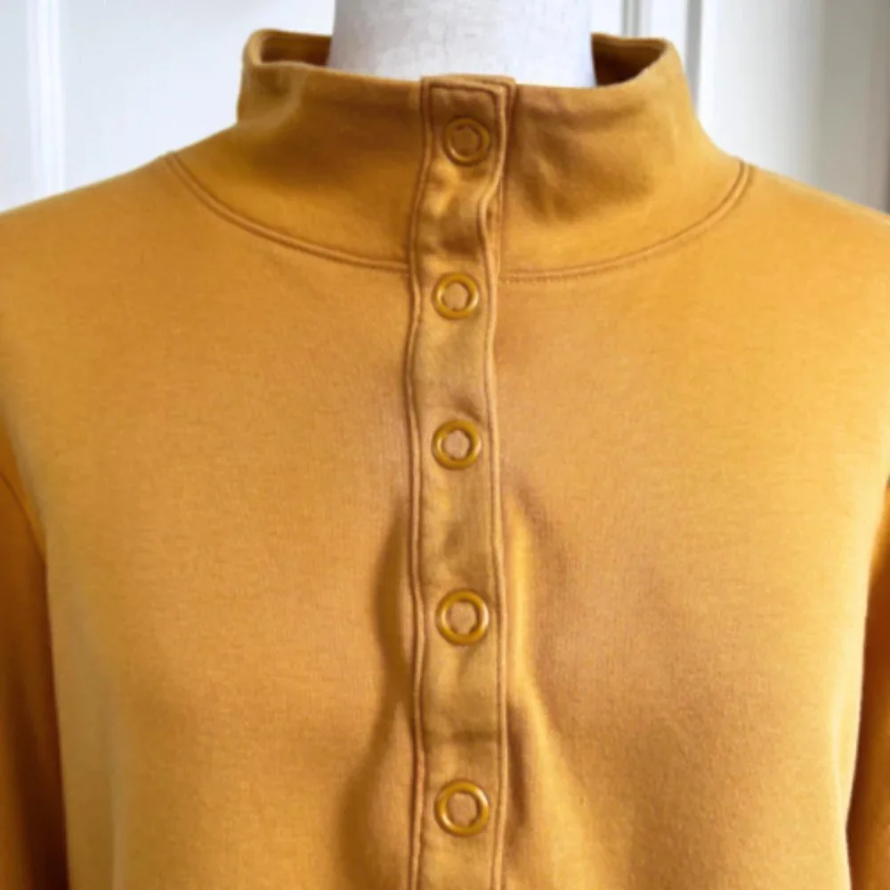 ISAAC MIZRAHI LIVE! Snap Henley Knit Pullover in Mustard Yellow Size L - Picture 10 of 14